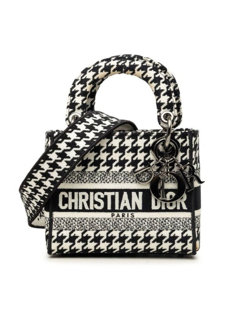 Dior Lady D-lite Mini 2-Way Shoulder Bag White Black Canvas